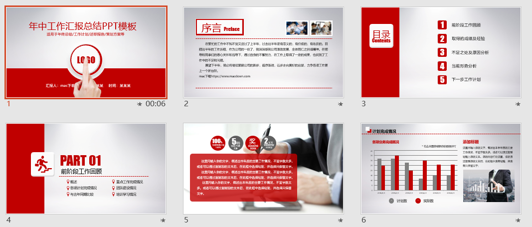 年中工作汇报总结PPT模板