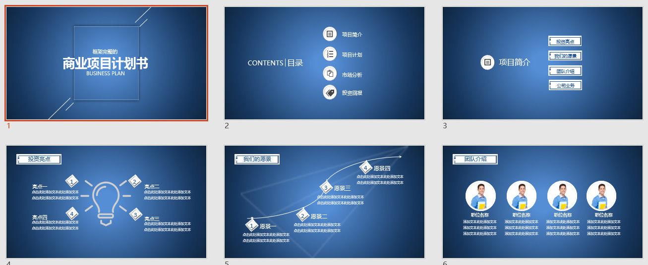 框架完整的商业项目计划书PPT模板