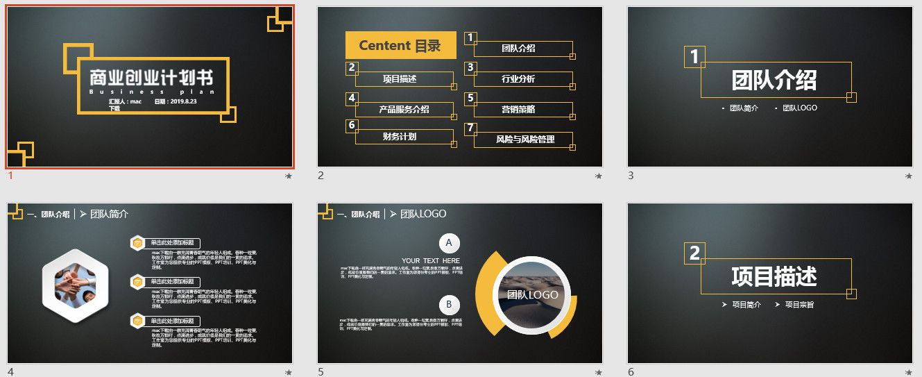 完整框架商业创业计划书PPT模板