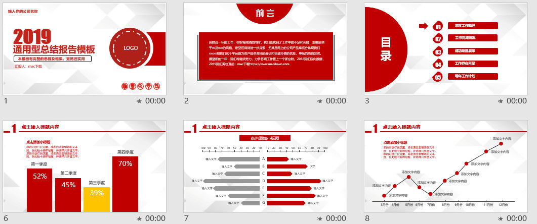 红色通用型总结报告PPT模板