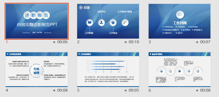 蓝色完整述职报告ppt模板