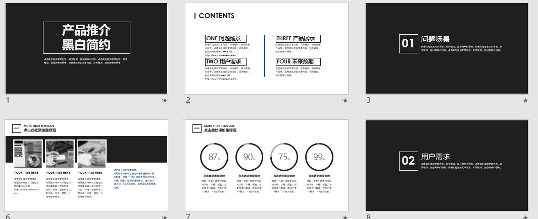 黑白简约产品推介PPT模板