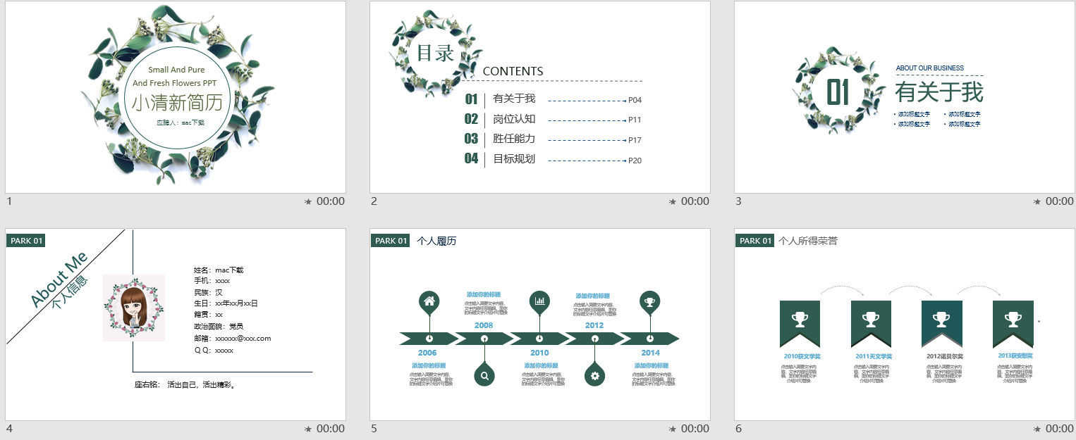 小清新个人竞聘简历PPT模板