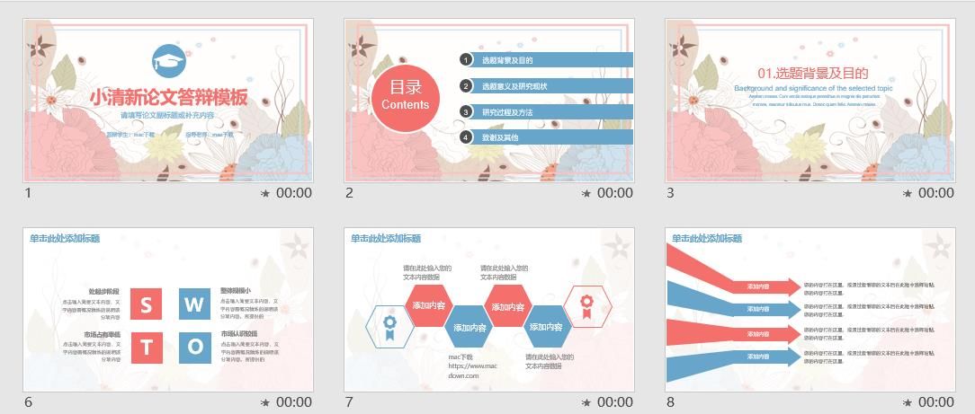 小清新论文答辩PPT模板