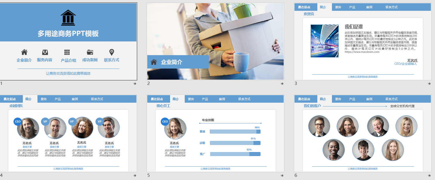 蓝色简约多用途商务PPT模板
