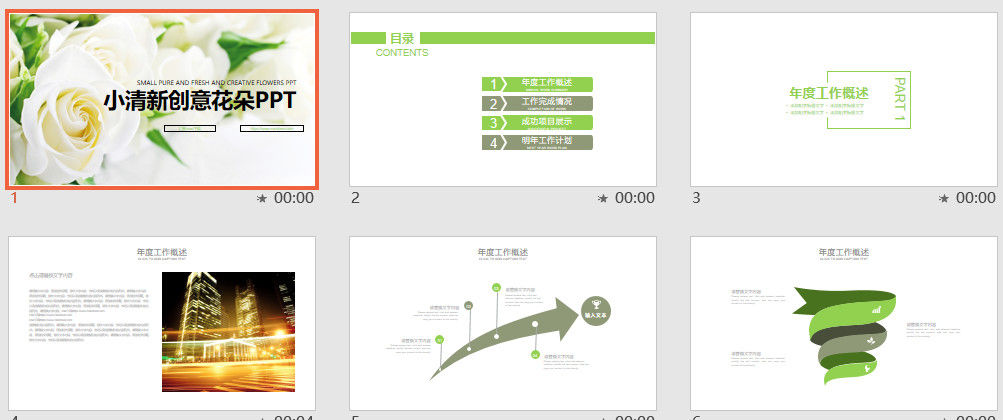 小清新创意花朵年终工作总结PPT模板