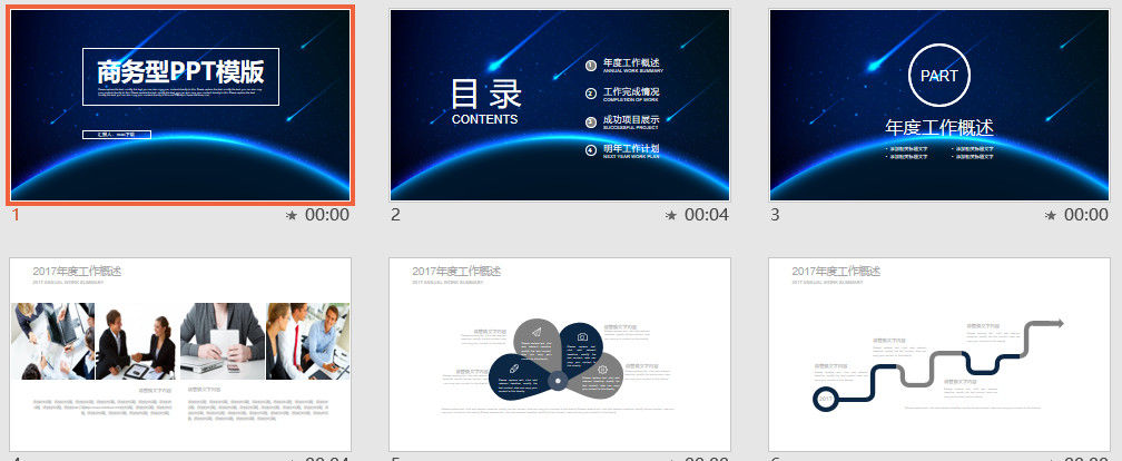 深蓝色星空商务型工作会议PPT模版
