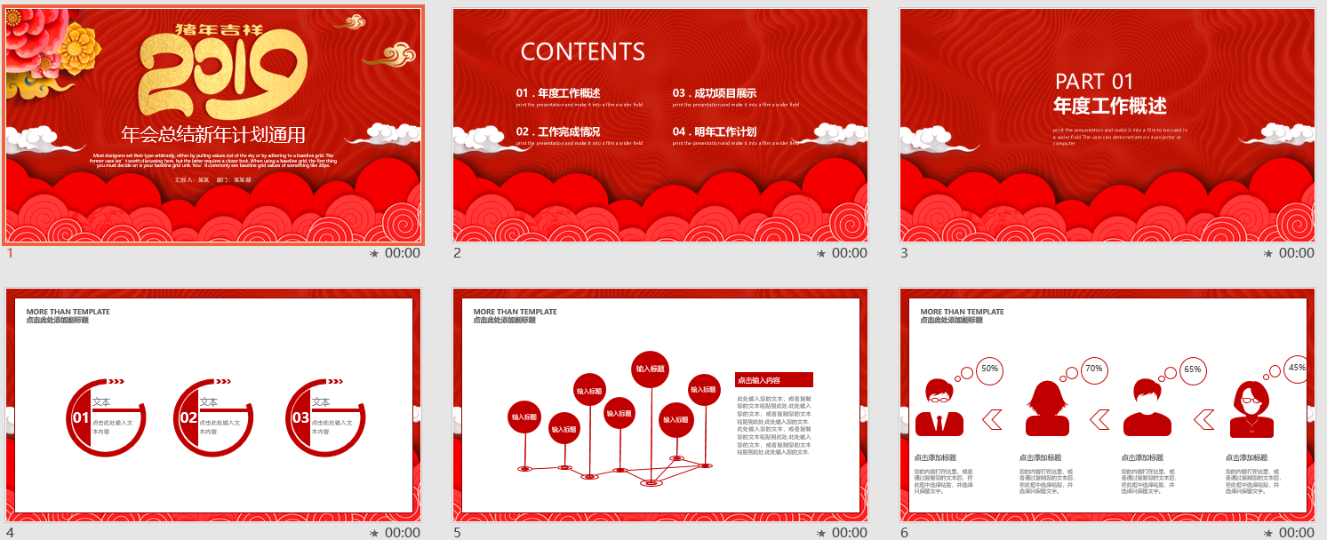 红色大气年会总结新年计划通用PPT模板