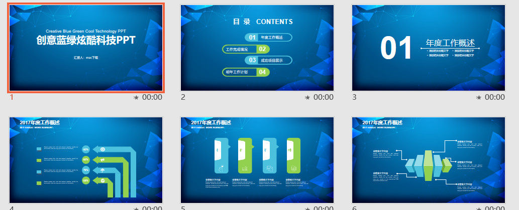 创意蓝绿炫酷科技年度工作总结PPT模板