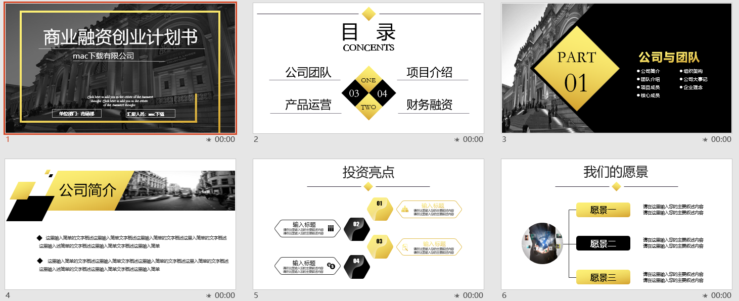 黑色大气商业融资创业计划书ppt模板