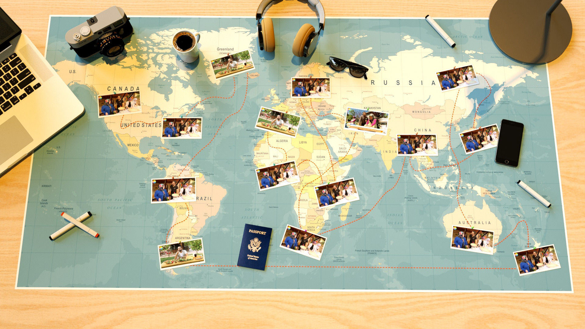 Travel Map Slideshow16个平滑动态的旅行照片展示AE模板