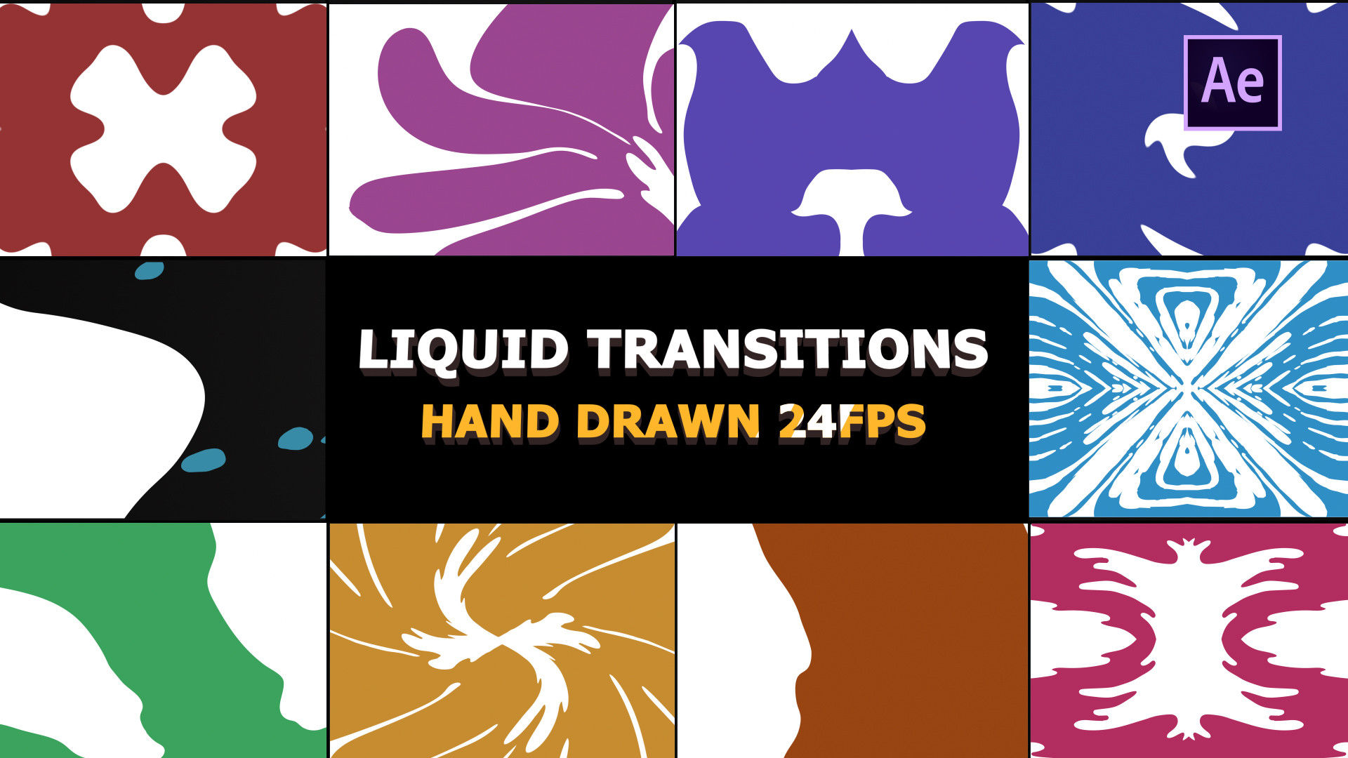 动画手绘演示文稿过渡效果AE模板Liquid Transitions Pack
