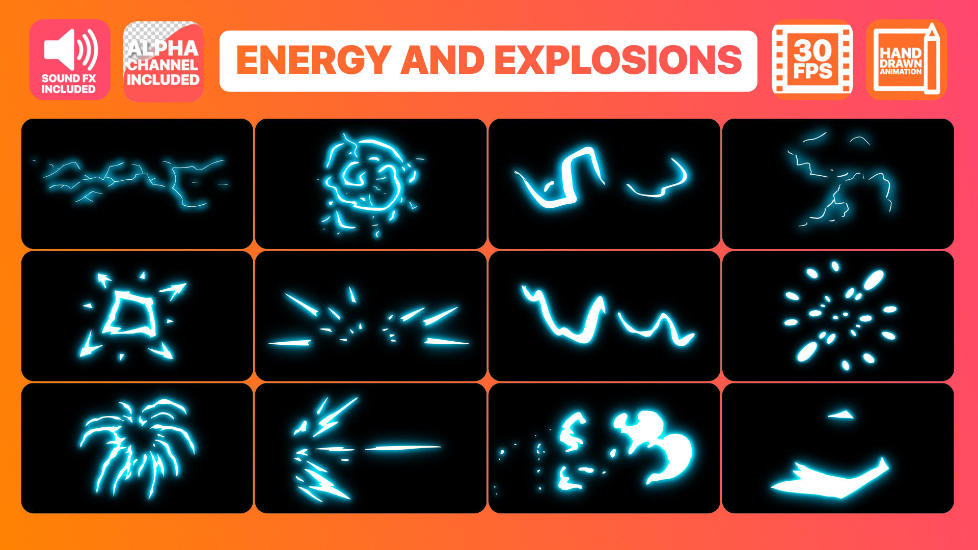 12个能量和爆炸元素手绘动画AE模板