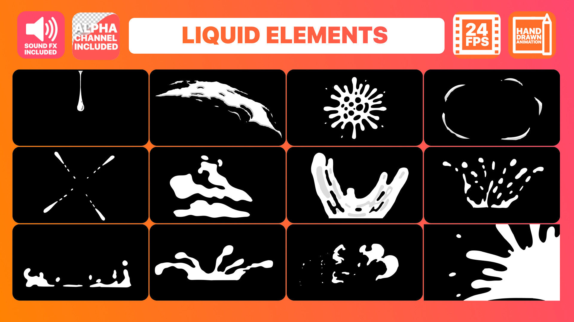 12个手绘和动态动画液体运动元素卡通片AE模板