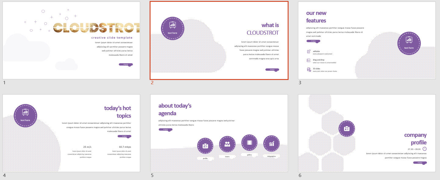舒适紫色框架Cloudstrot商业计划总结PPT模板