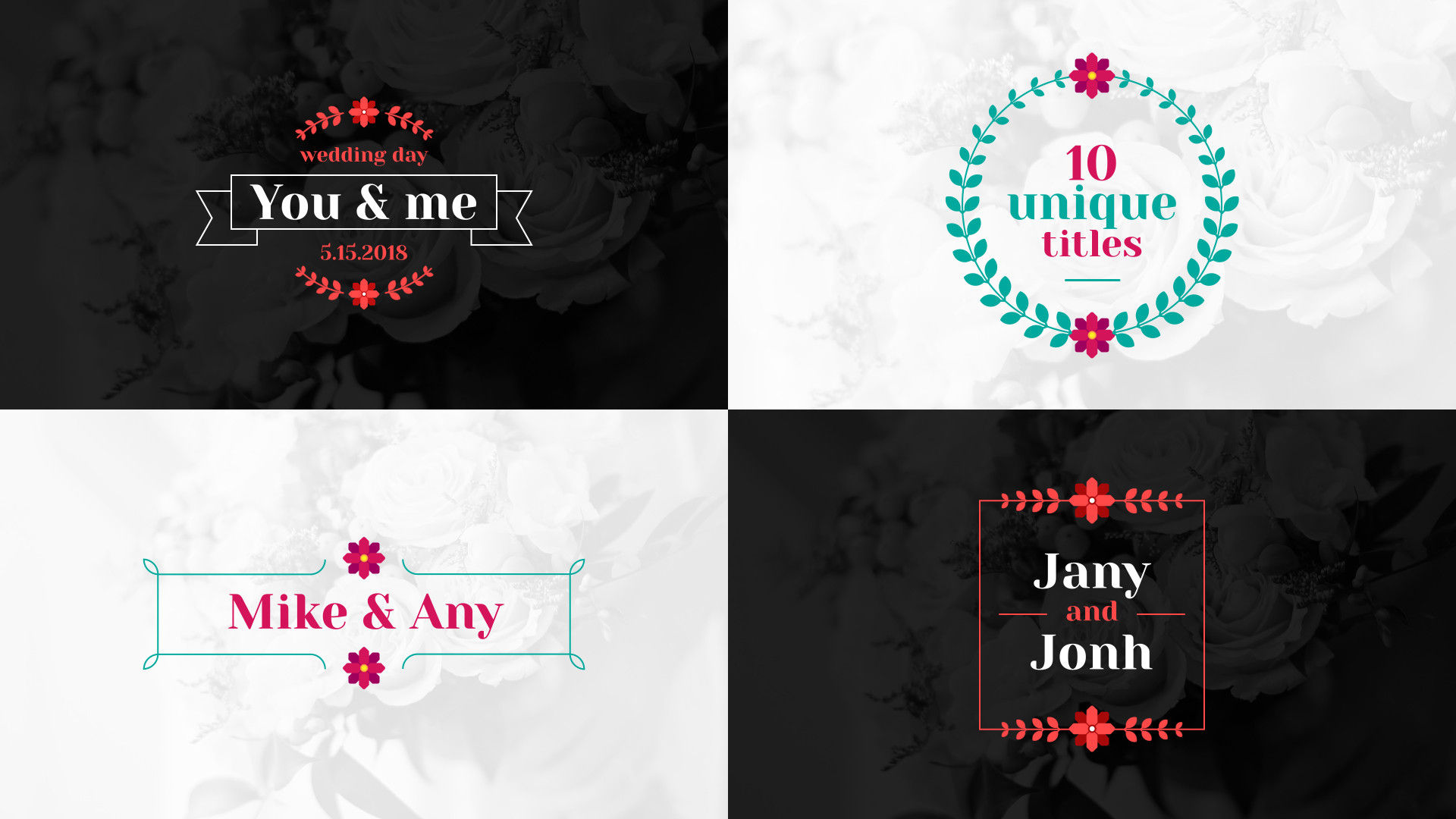 10个设计独特且动画优雅的花卉婚礼标题AE模板
