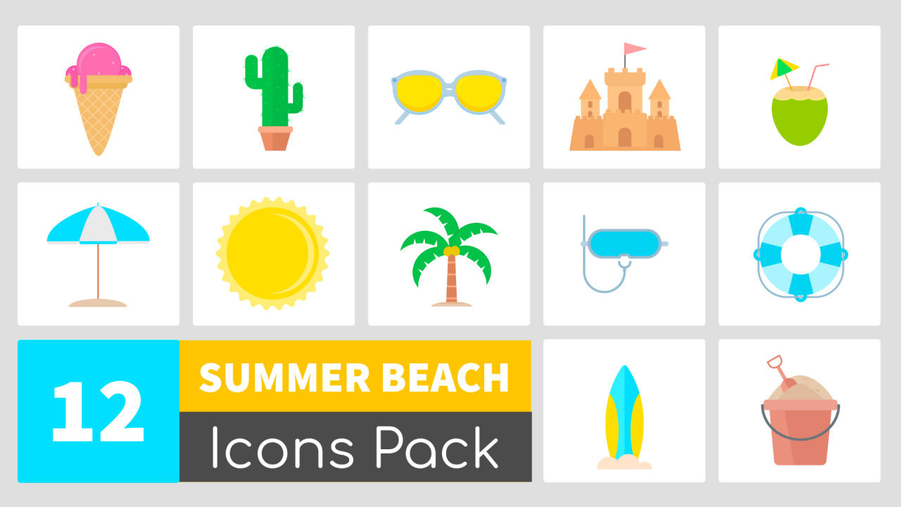 夏日海滩动画图标包AE模板