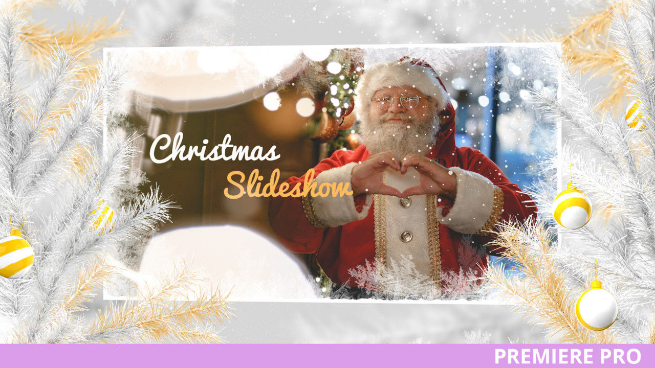 金色和白色的温馨圣诞节旋转照片显示PR模板
