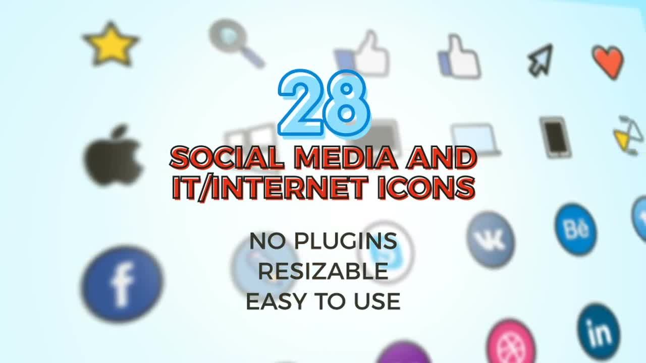 28个独特丰富多彩和创造性的动画社交媒体和IT /互联网图标AE模板