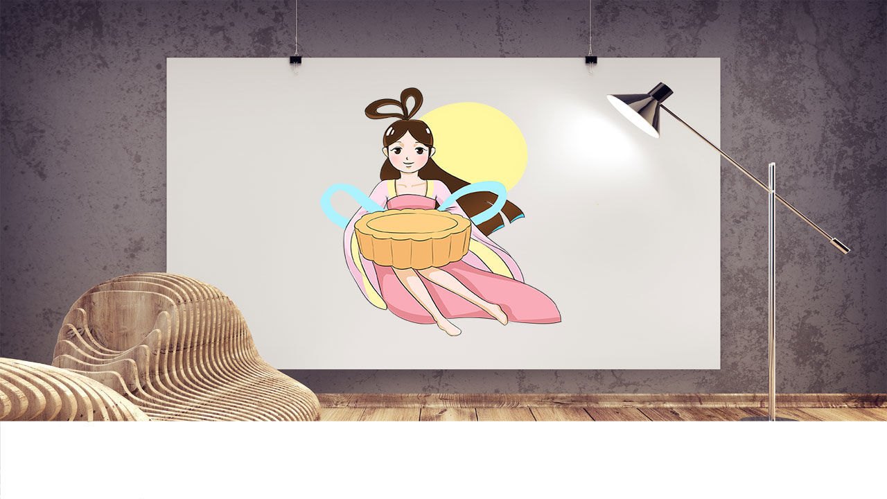 嫦娥捧月饼卡通海报PSD模板