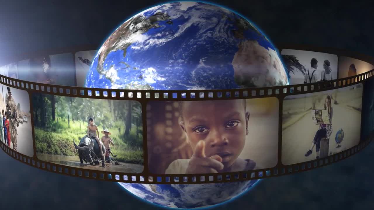  行星地球和电影360循环过渡AE模板