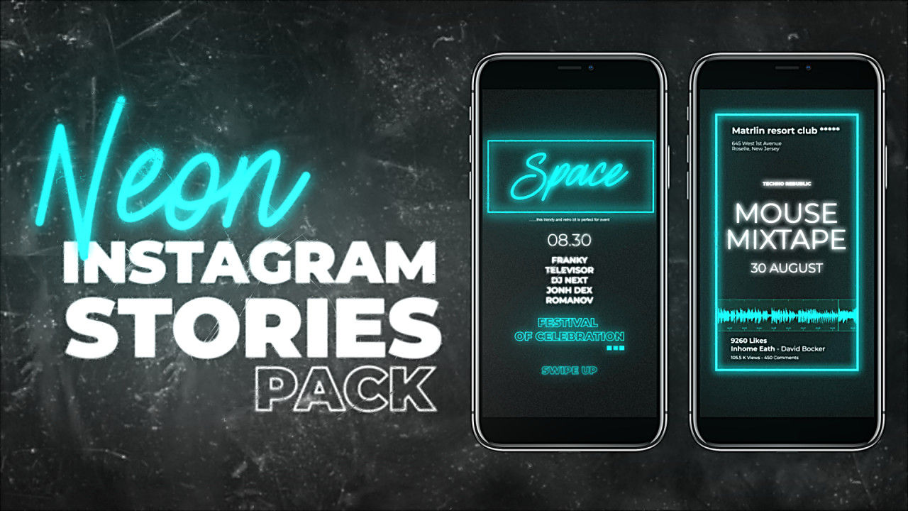 6个Instagram故事霓虹灯包AE模板