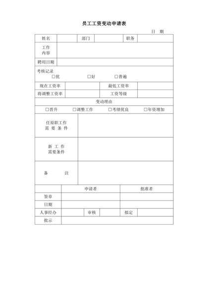 员工工资变动申请表word模板