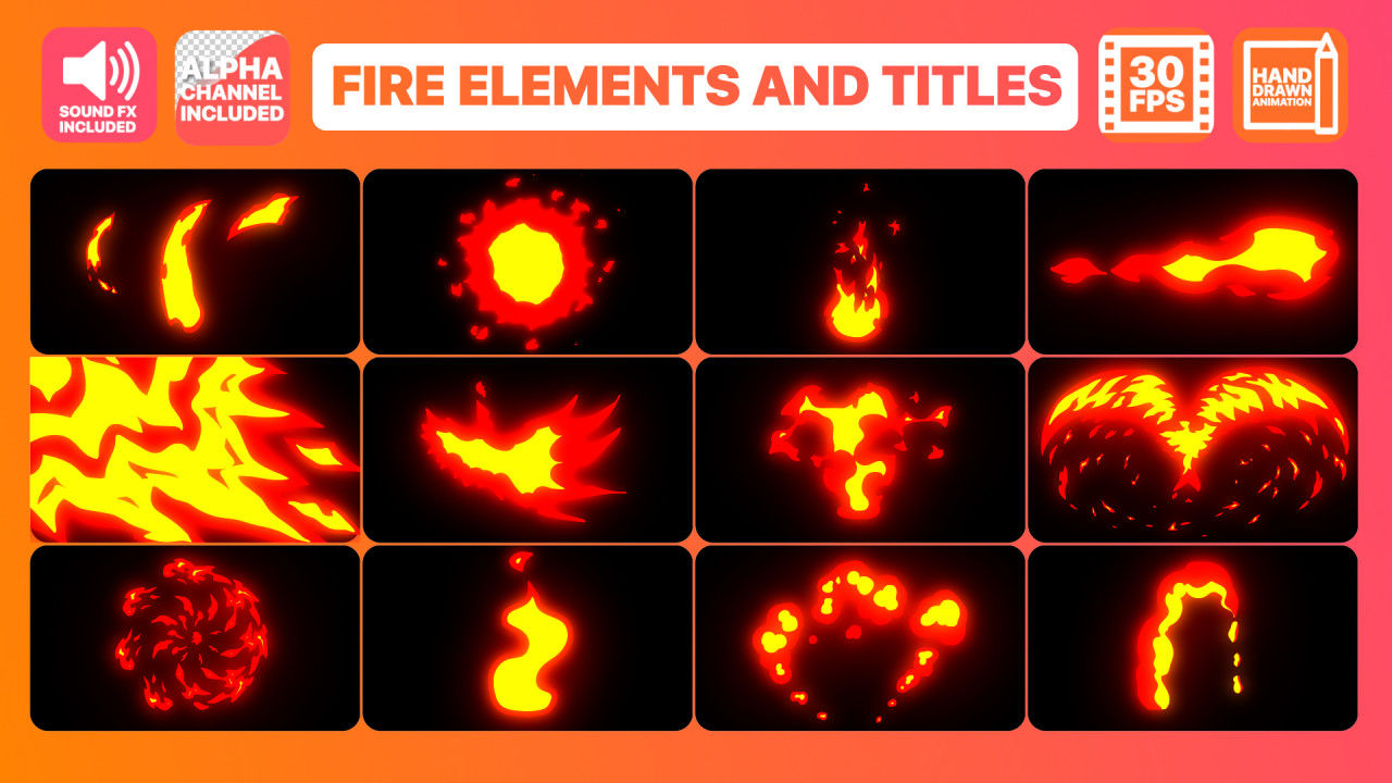 30 个手绘火焰元素全屏标题动画AE模板
