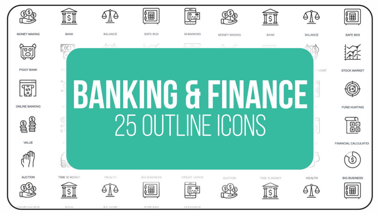 25个时尚创意的银行和金融业大纲图标AE模板