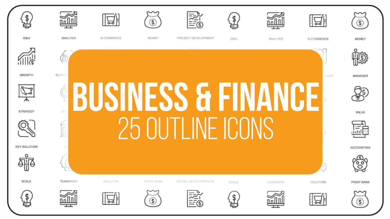 25个现代干净创意的商业与金融业大纲图标AE模板