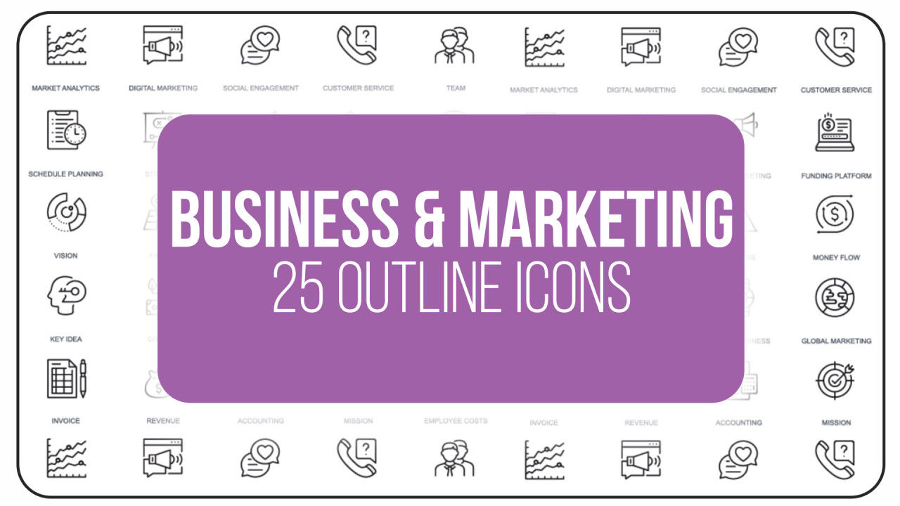 25个现代简单创意的商业和营销业大纲图标AE模板