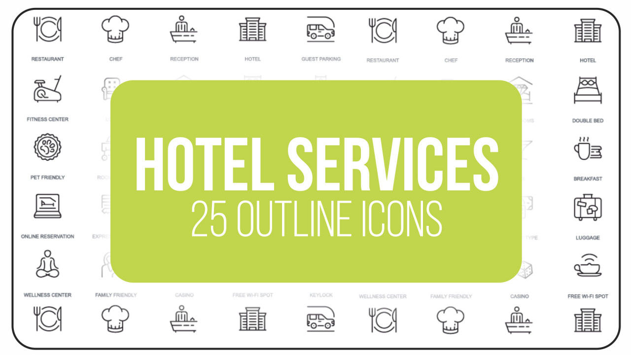 25个时尚干净优雅的酒店服务大纲图标AE模板