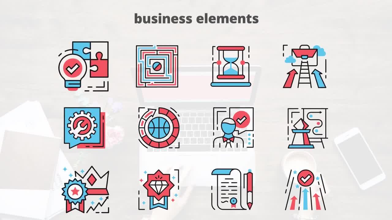 12个商业品牌元素平面动画图标AE模板