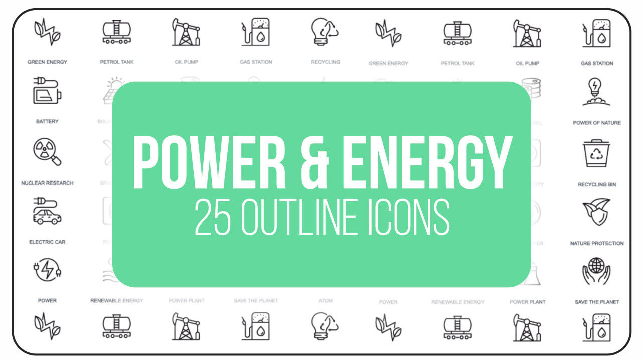 25个灵活现代简单的电力和能源大纲图标AE模板