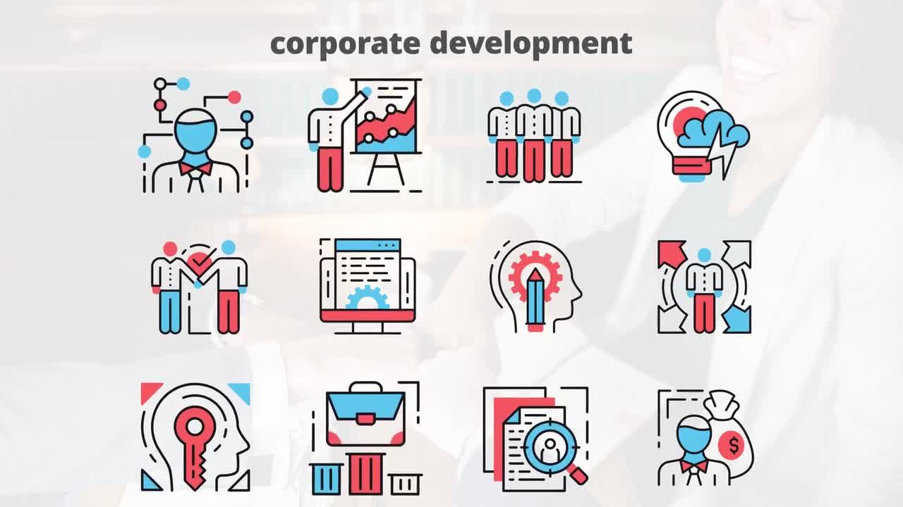 12个企业发展平面动画图标AE模板 