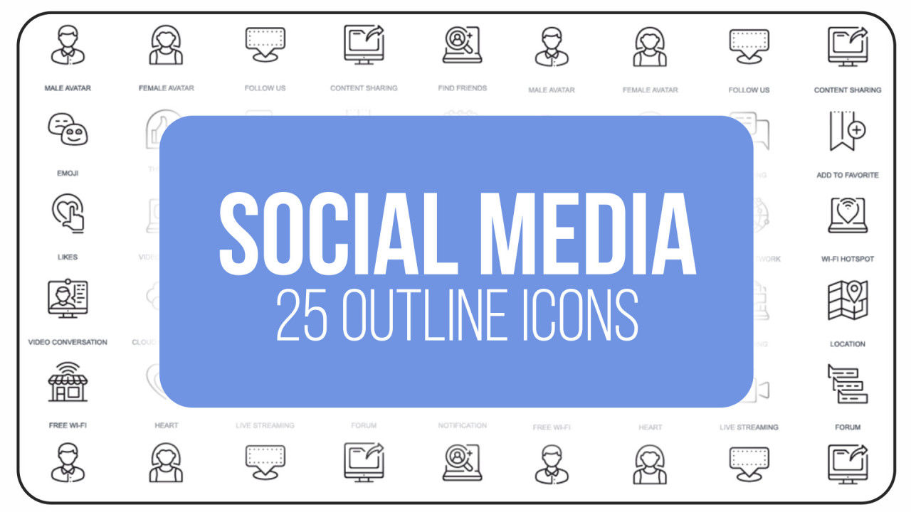 25个干净优雅的社交媒体大纲图标AE模板