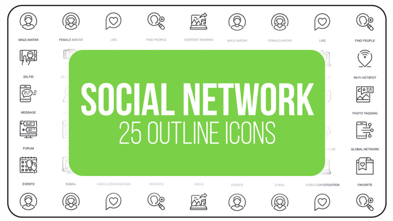 25个简洁创意的社交网络大纲动画图标AE模板