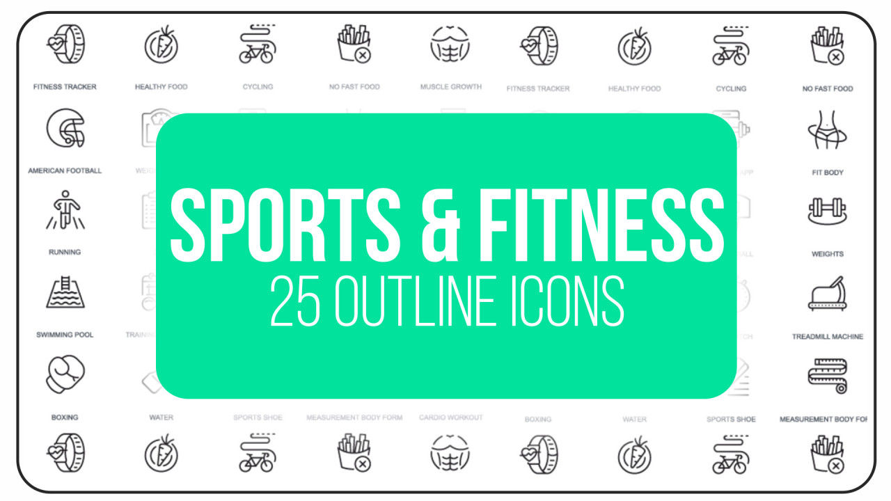 25个整洁创意的运动和健身大纲图标AE模板