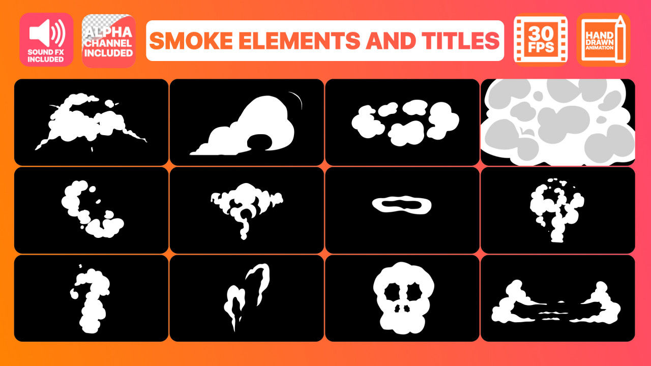 有趣创意的动画烟雾元素和全屏标题动画AE模板