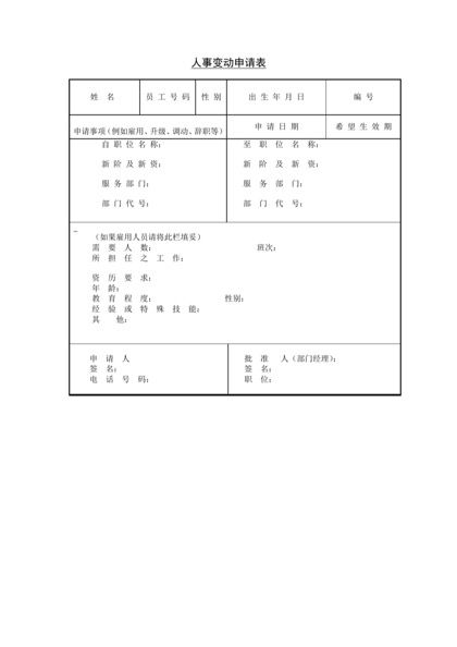 人事变动申请表Word模板