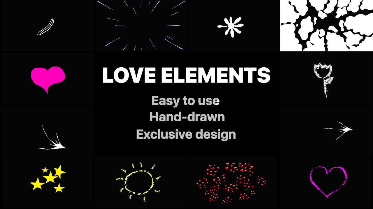 专业设计手绘爱情元素AE模板