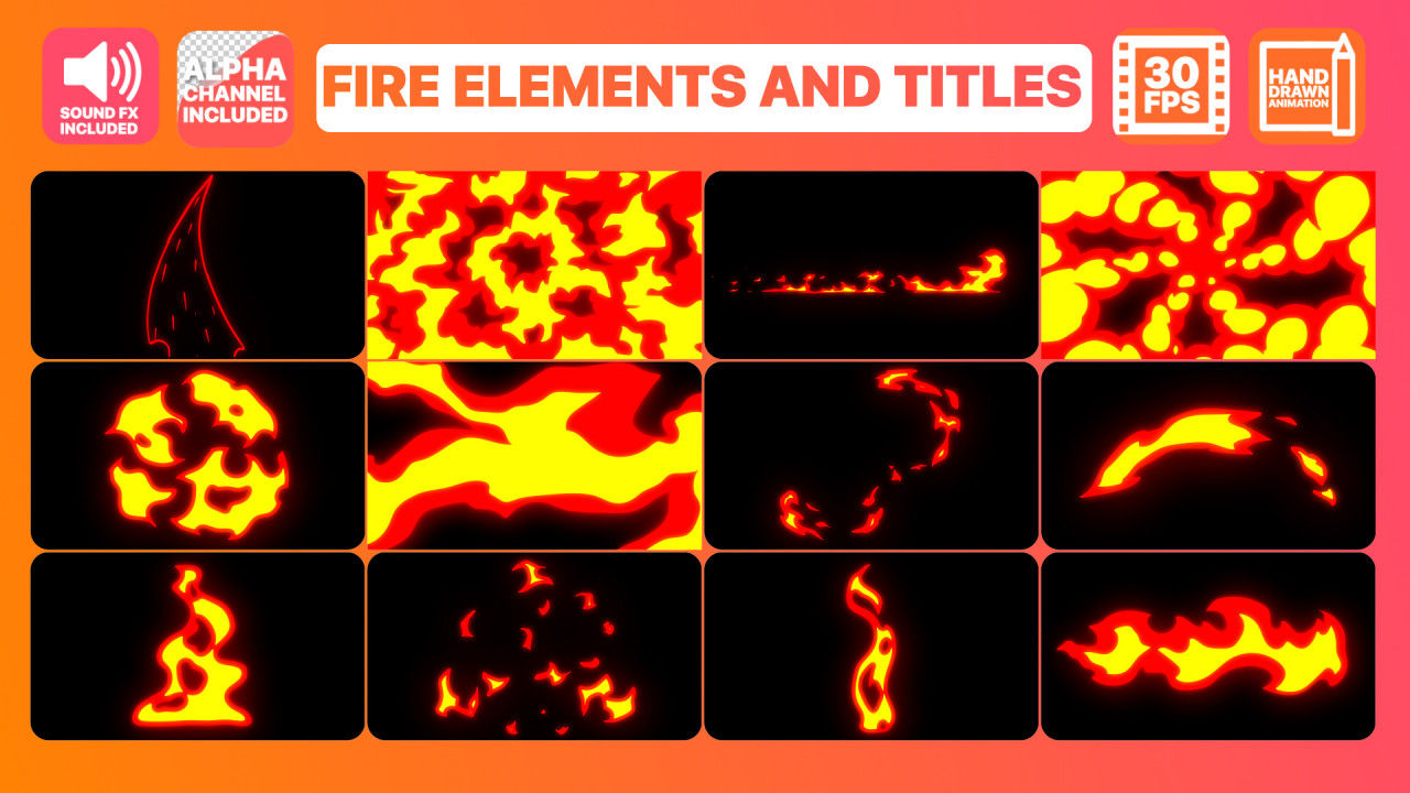 火元素和全屏动画标题AE模板