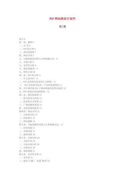WAP网站商业计划书word模板