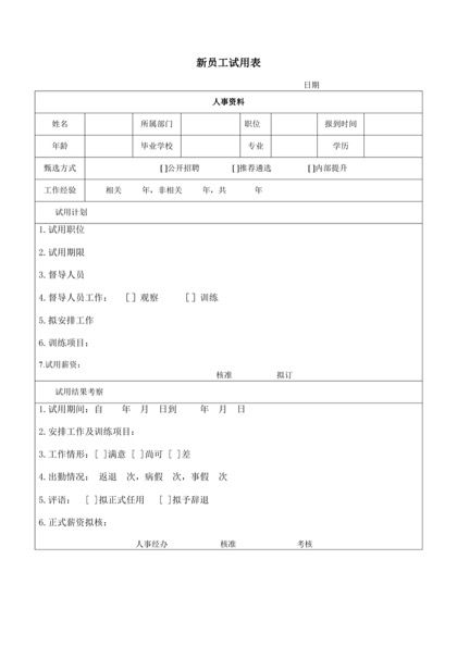 新员工试用表Word模板