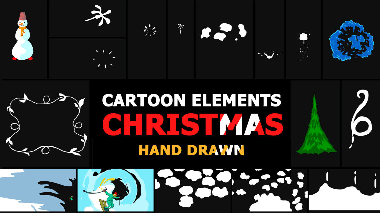 手绘圣诞元素和过渡效果AE模板