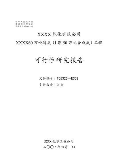 60万吨醇氨可行性研究报告word模板