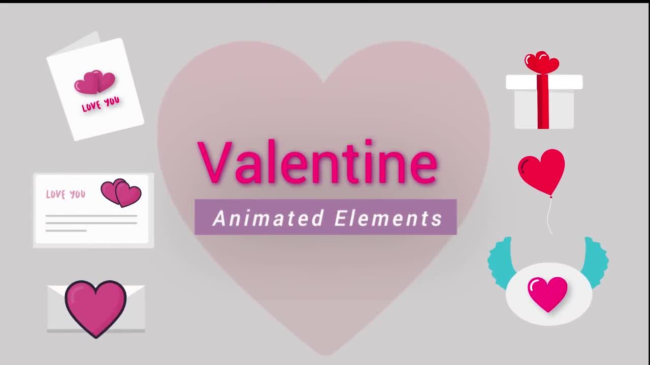 浪漫粉色心形动画元素AE模板