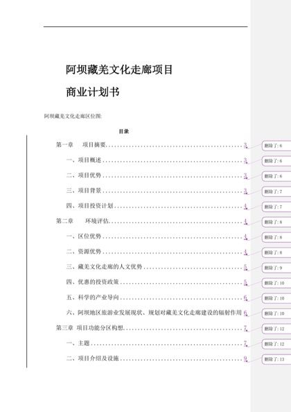 阿坝藏羌文化走廊项目计划书word模板