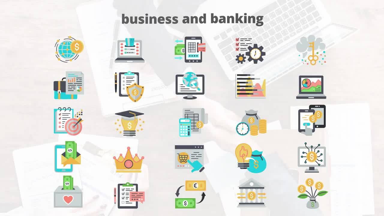 商业和银行业平面动画矢量图标AE模板