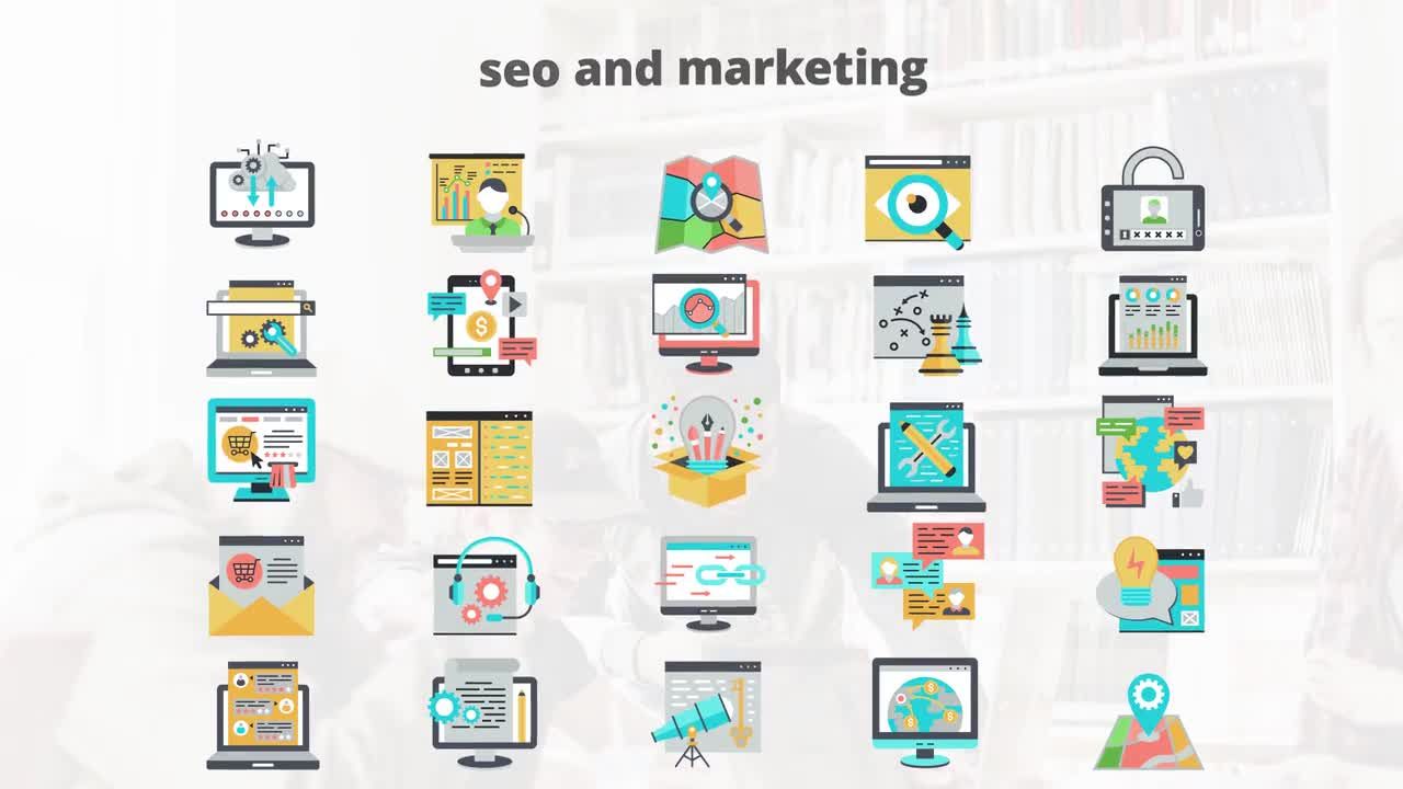  SEO和市场营销平面动画图标AE模板